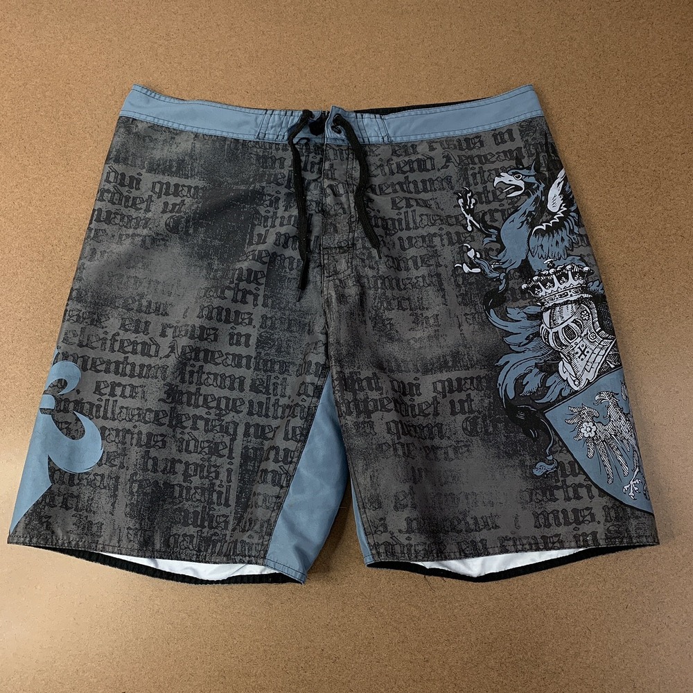 Joe Boxer Mens Size 38 Blue Gray Black Swim Trunks Swim Shorts